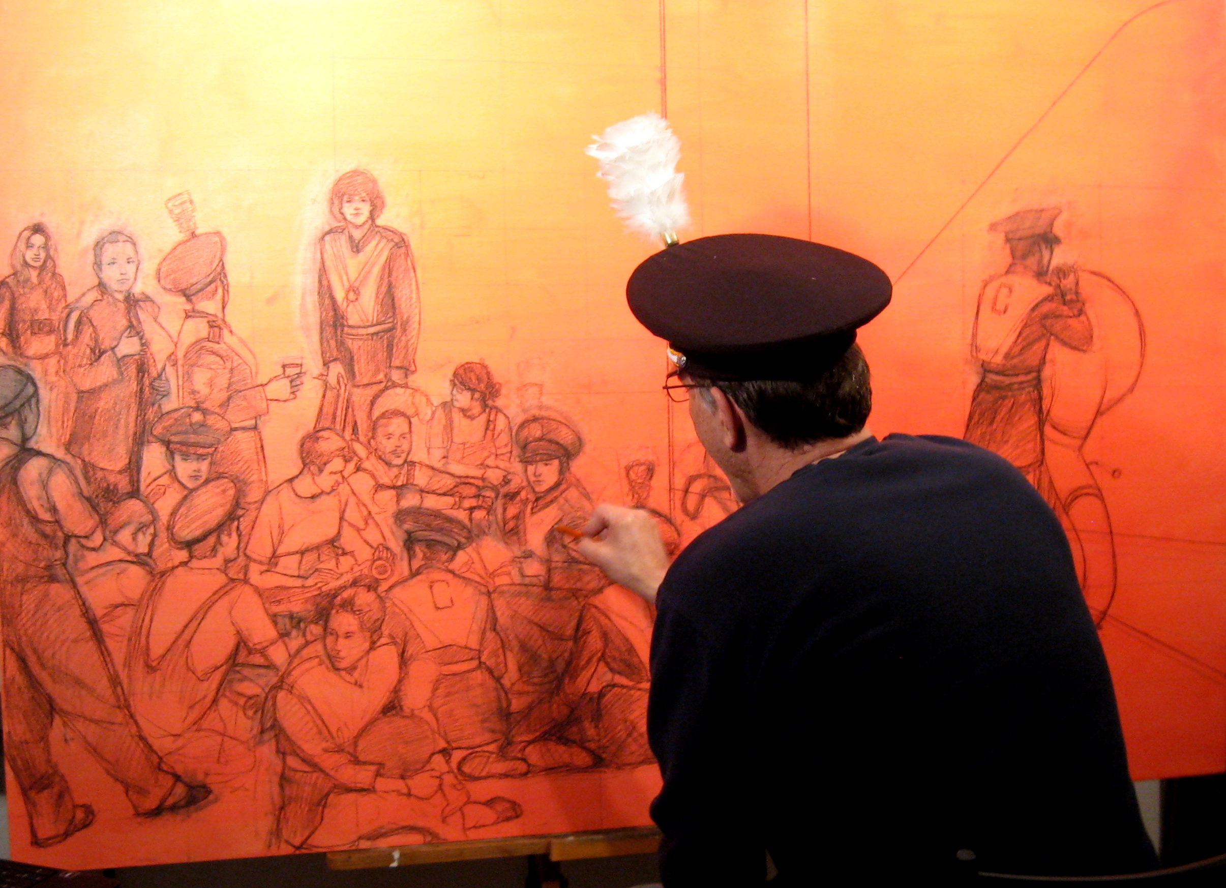 Artist at Work on Cal Band Painting