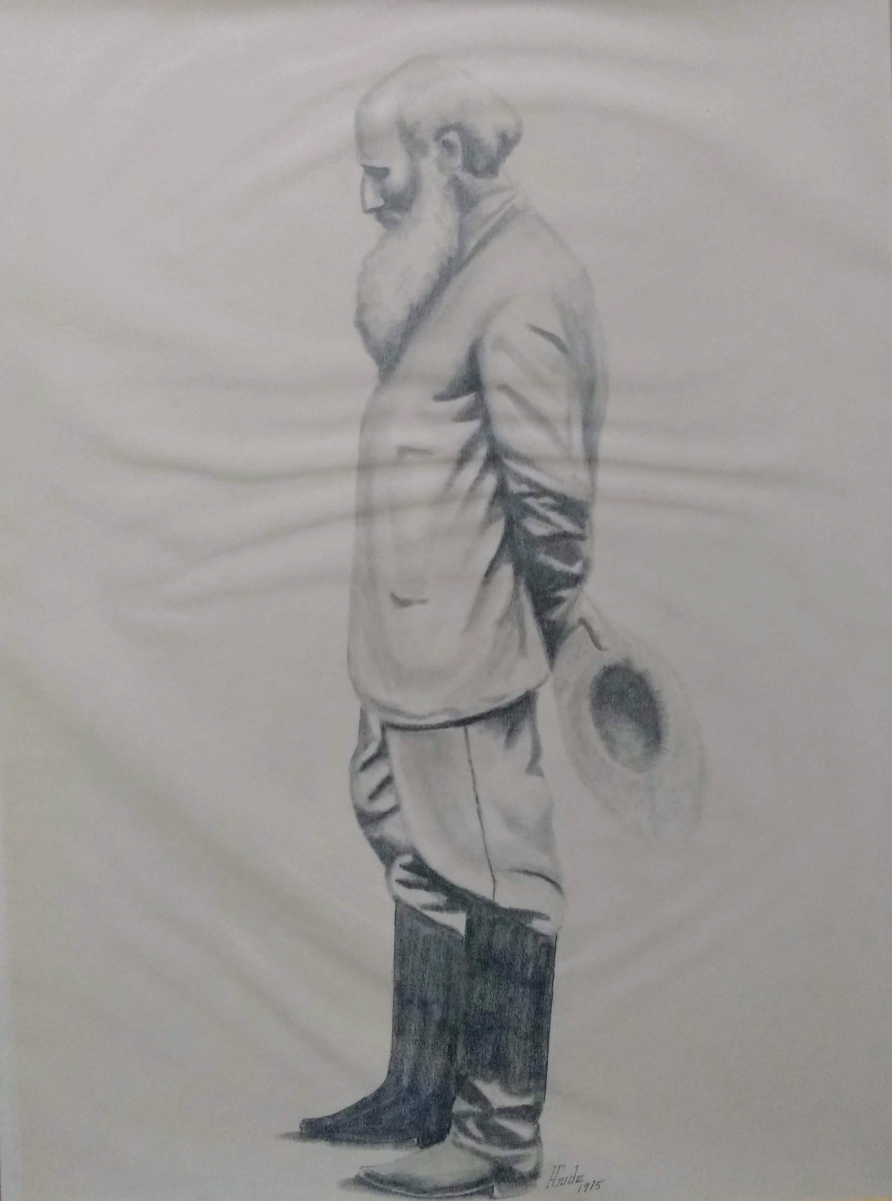 Bearded Man in Coat Holding Hat