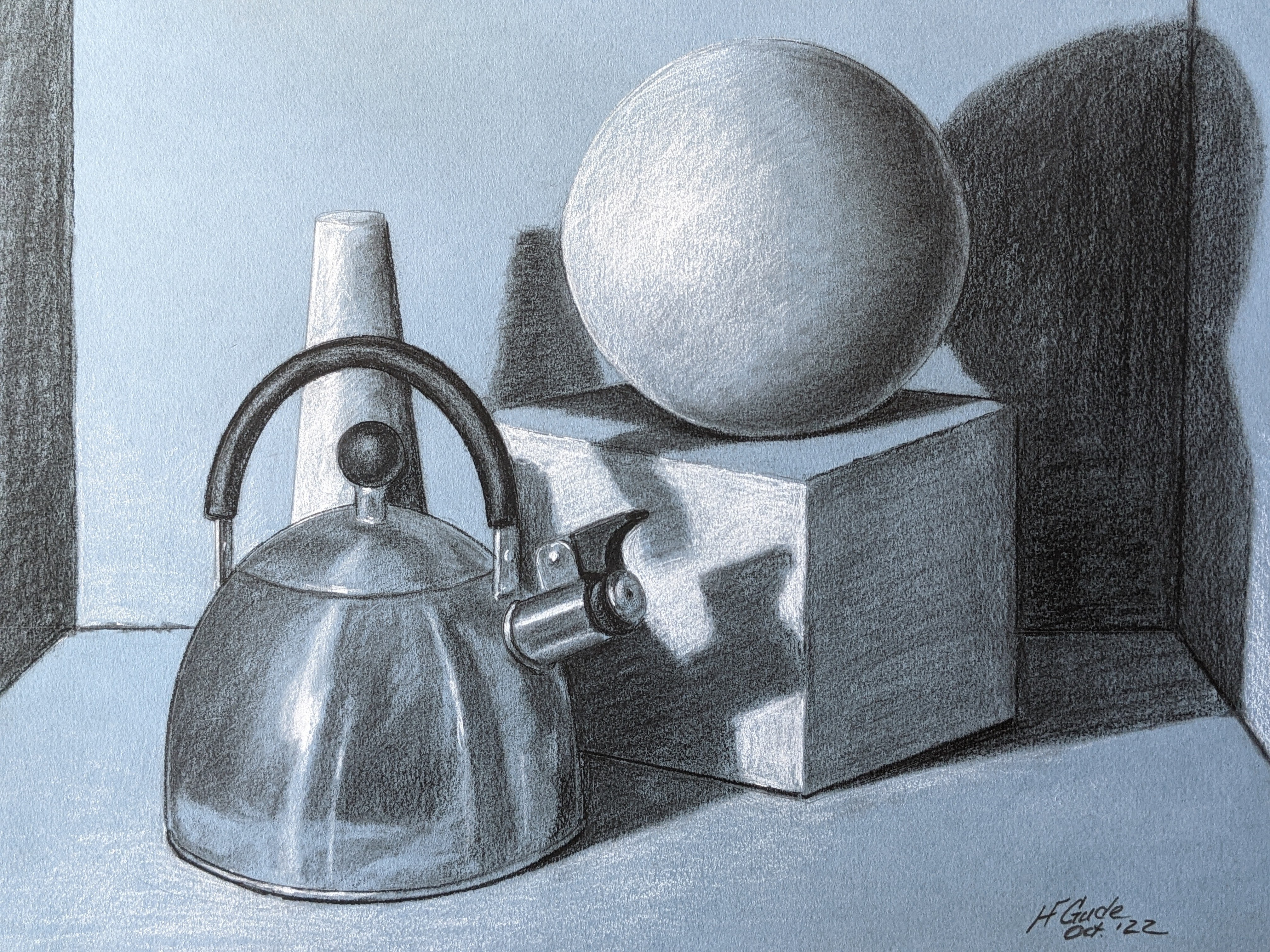 Still Life with Kettle and Geometric Forms