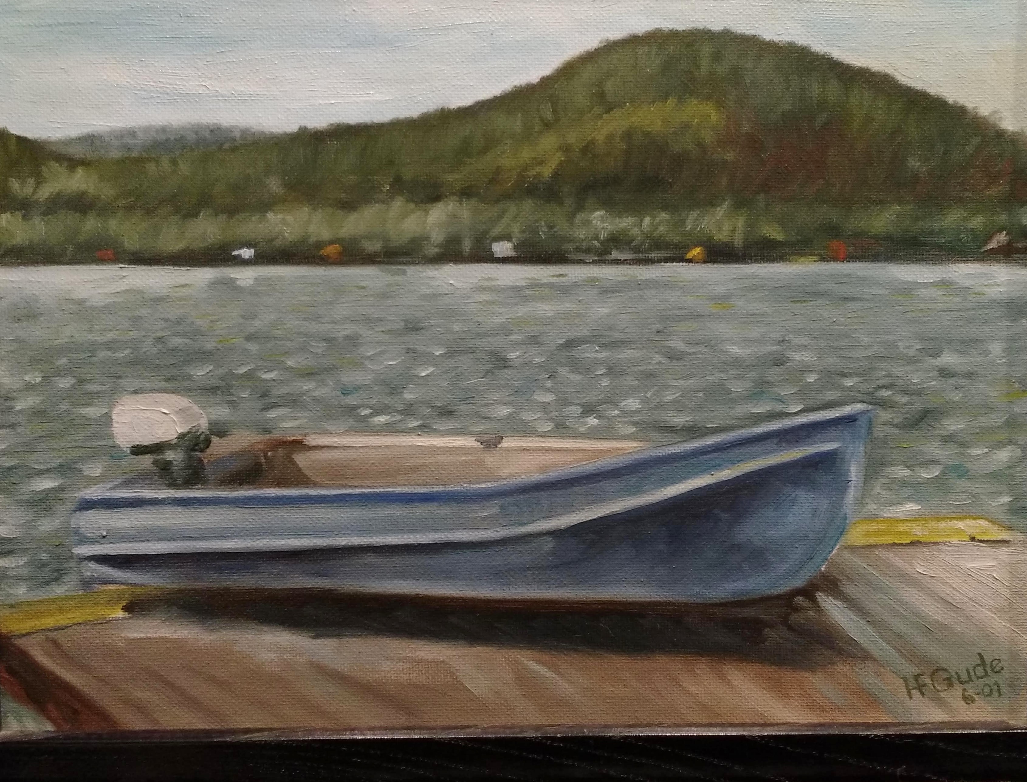 Blue Boat on the Dock at the Woods