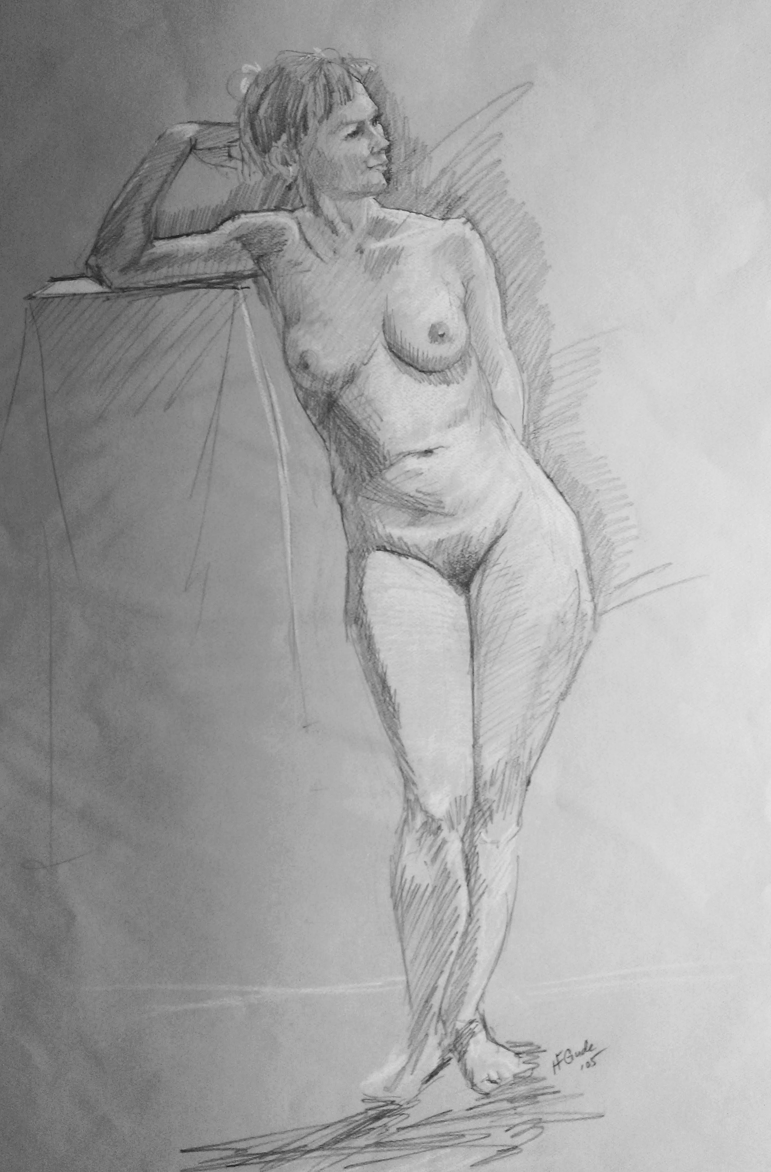 Nude Figure Leaning on Pedestal