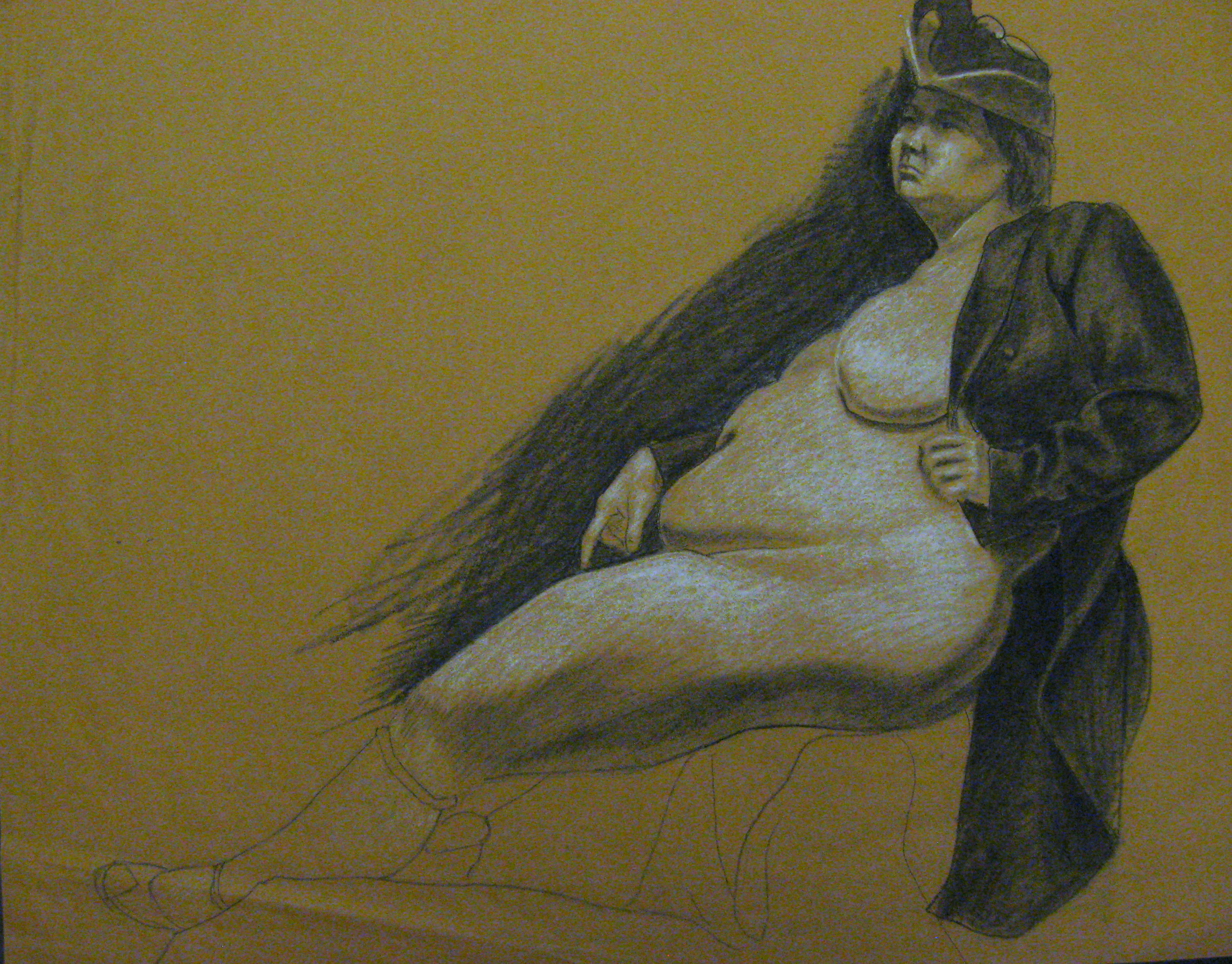 Reclining Nude with Long Hair and Jacket