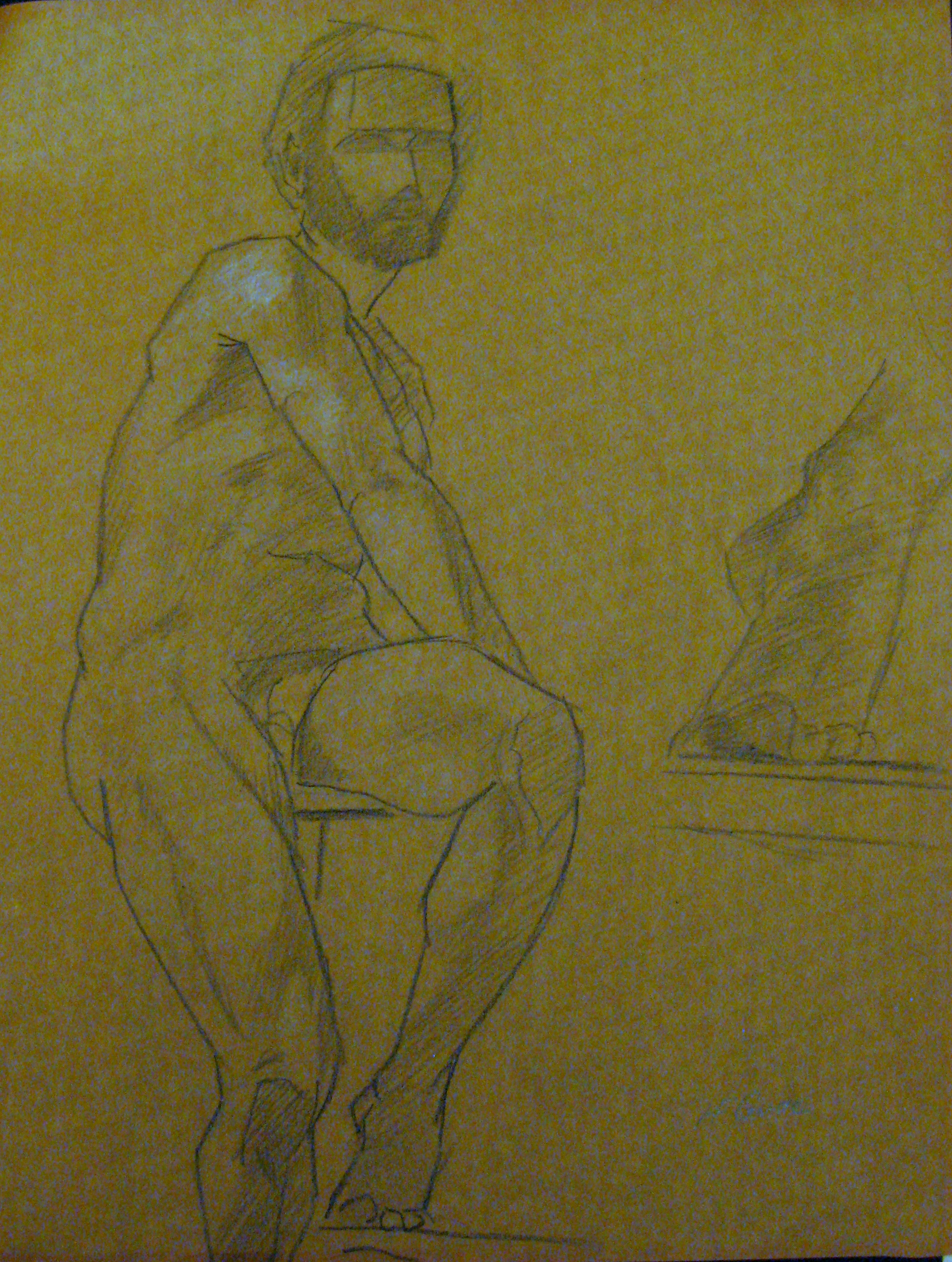Sitting Male Figure on Toned Paper
