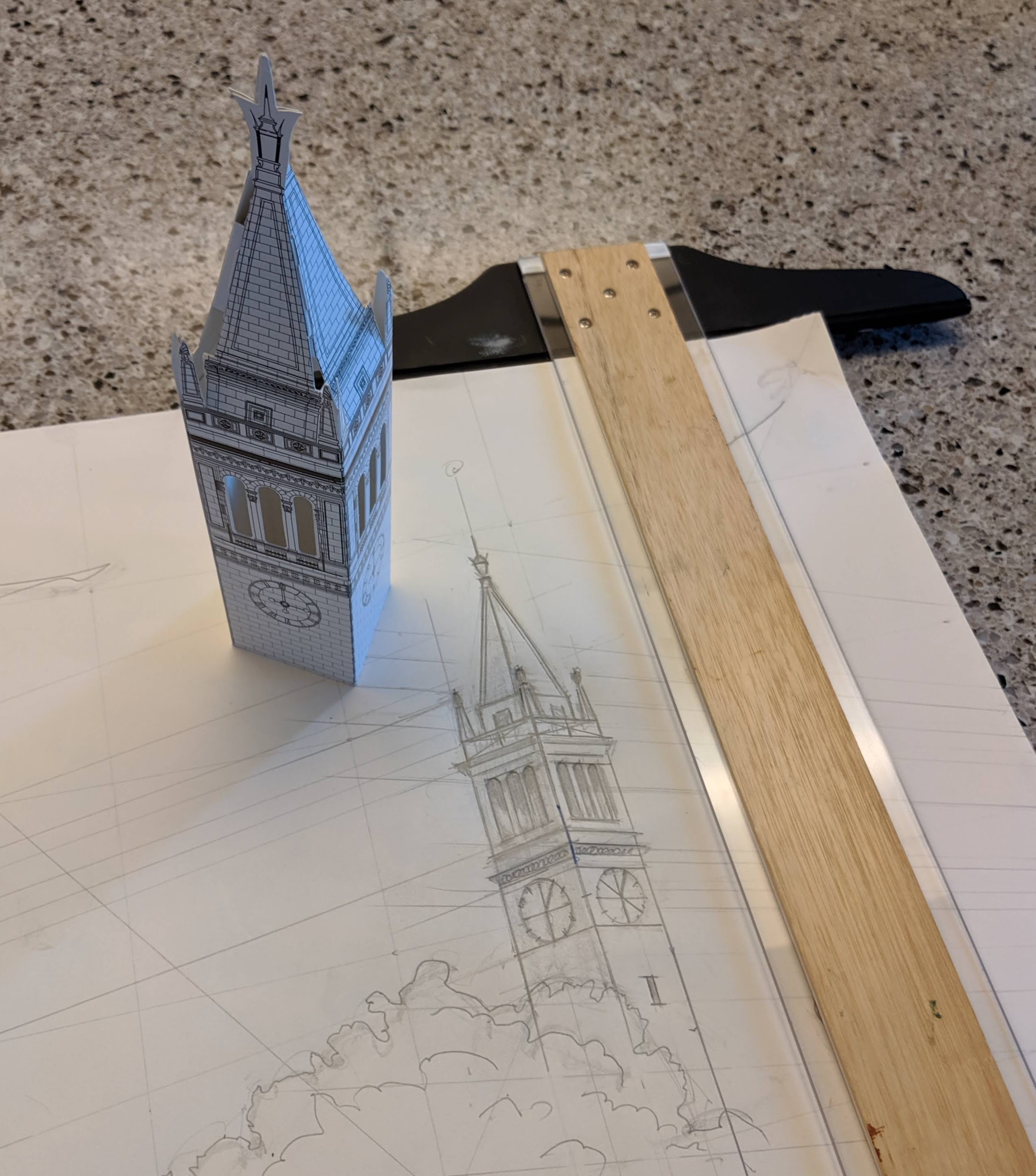 Sather Tower Model and Drawing