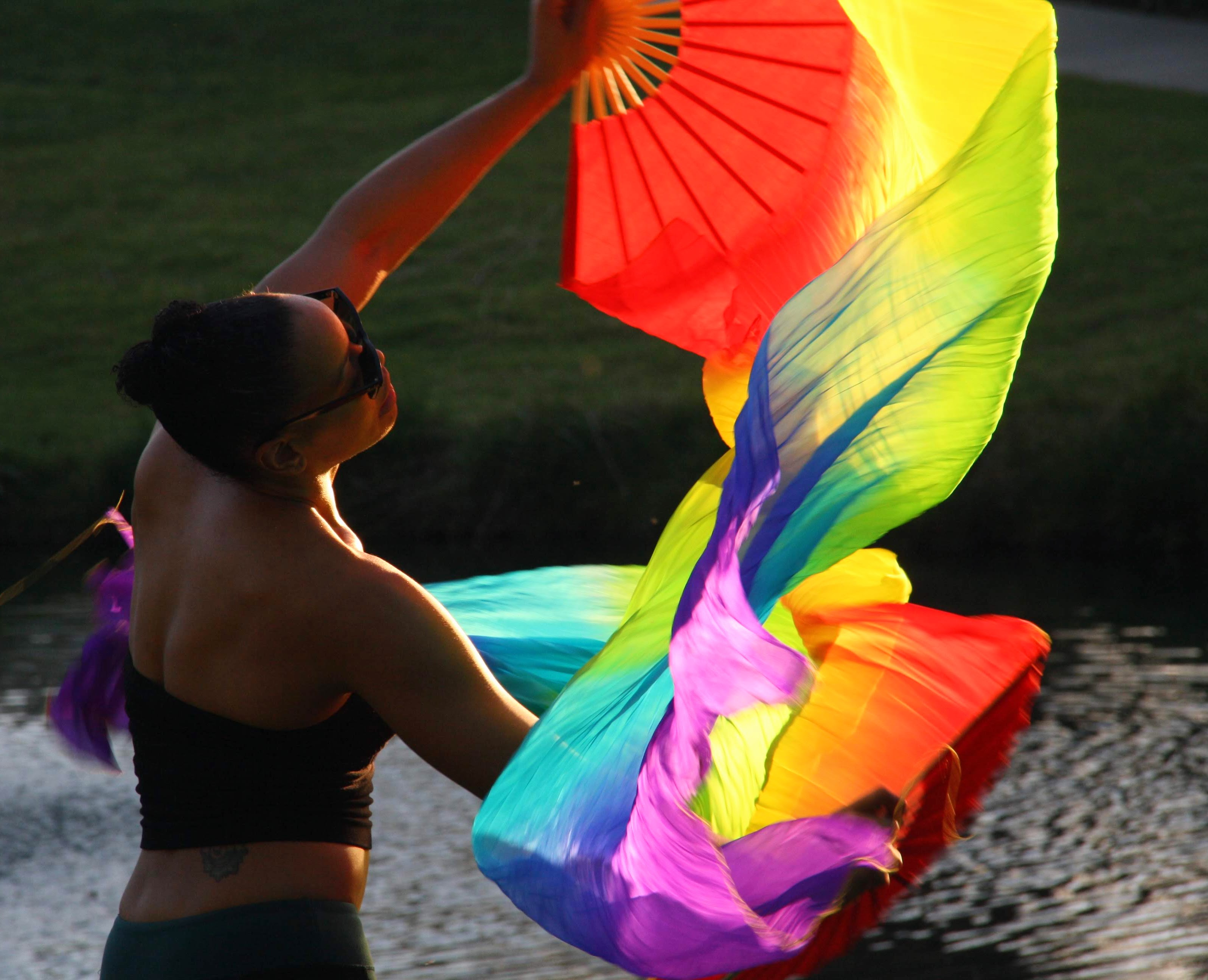 Dancer with Rainbow Silk Fans