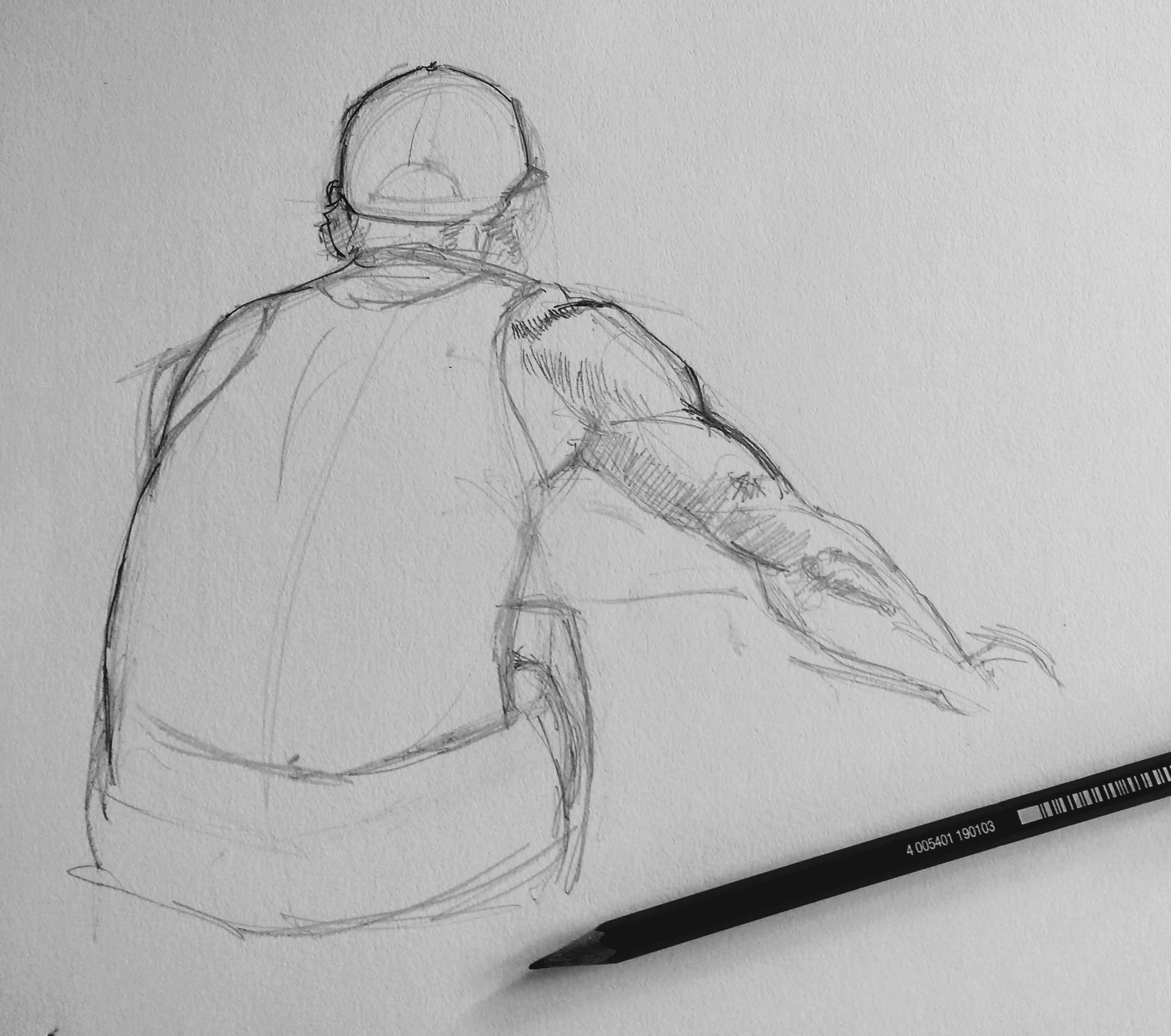 Rower from Behind in Pencil