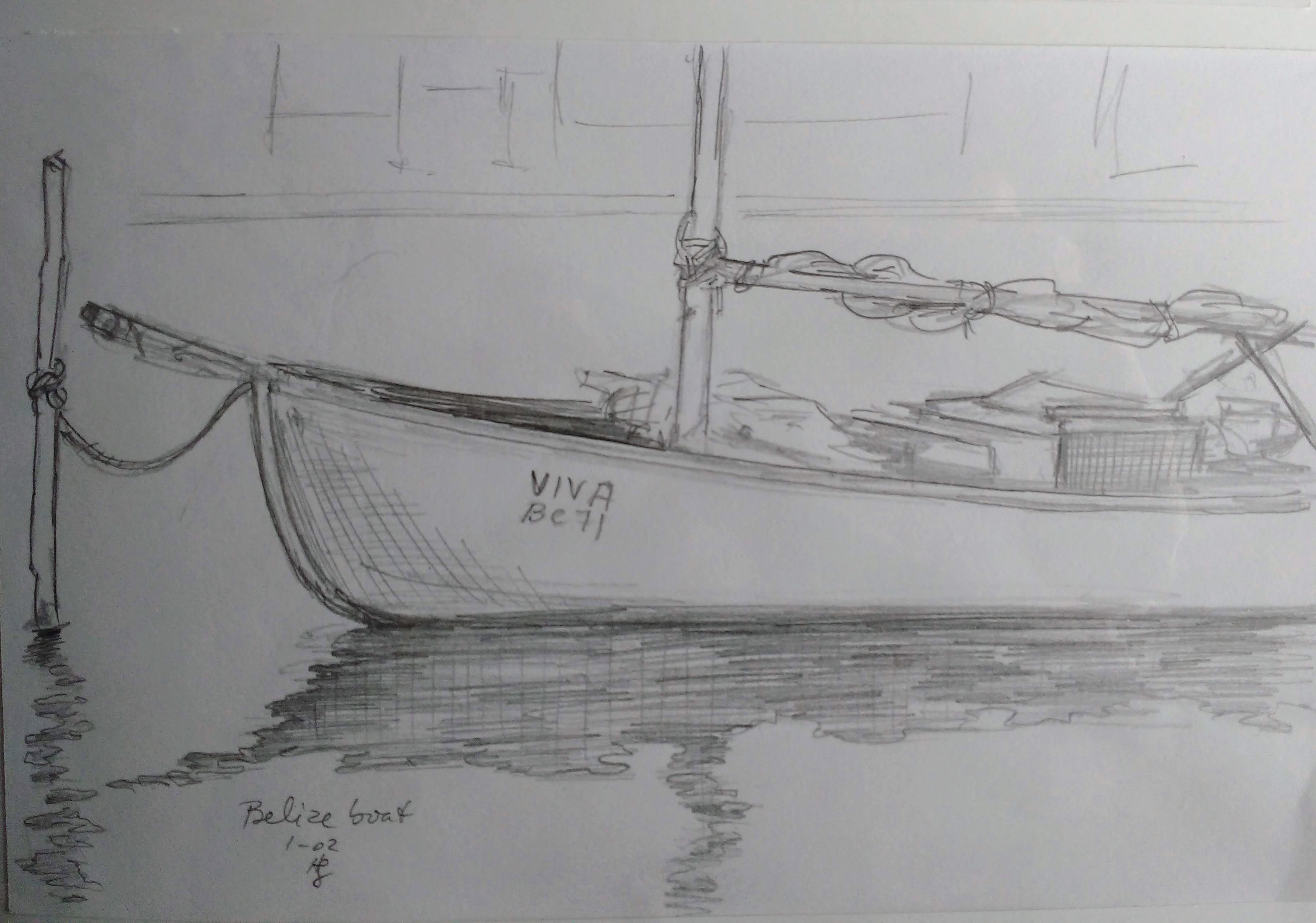 Study of Boat in Belize Harbor, Afternoon