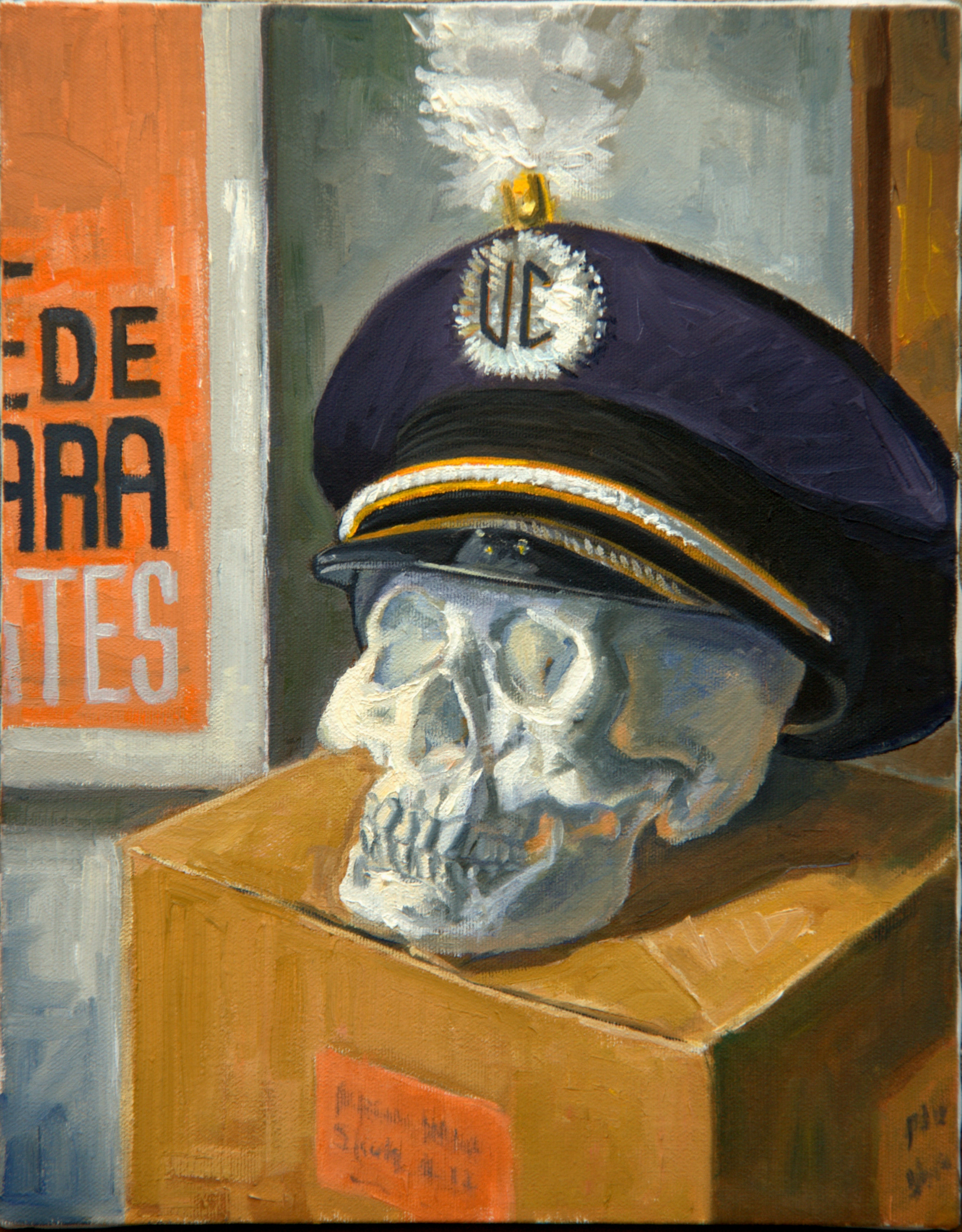 Still Life with Cal Band Hat and Skull