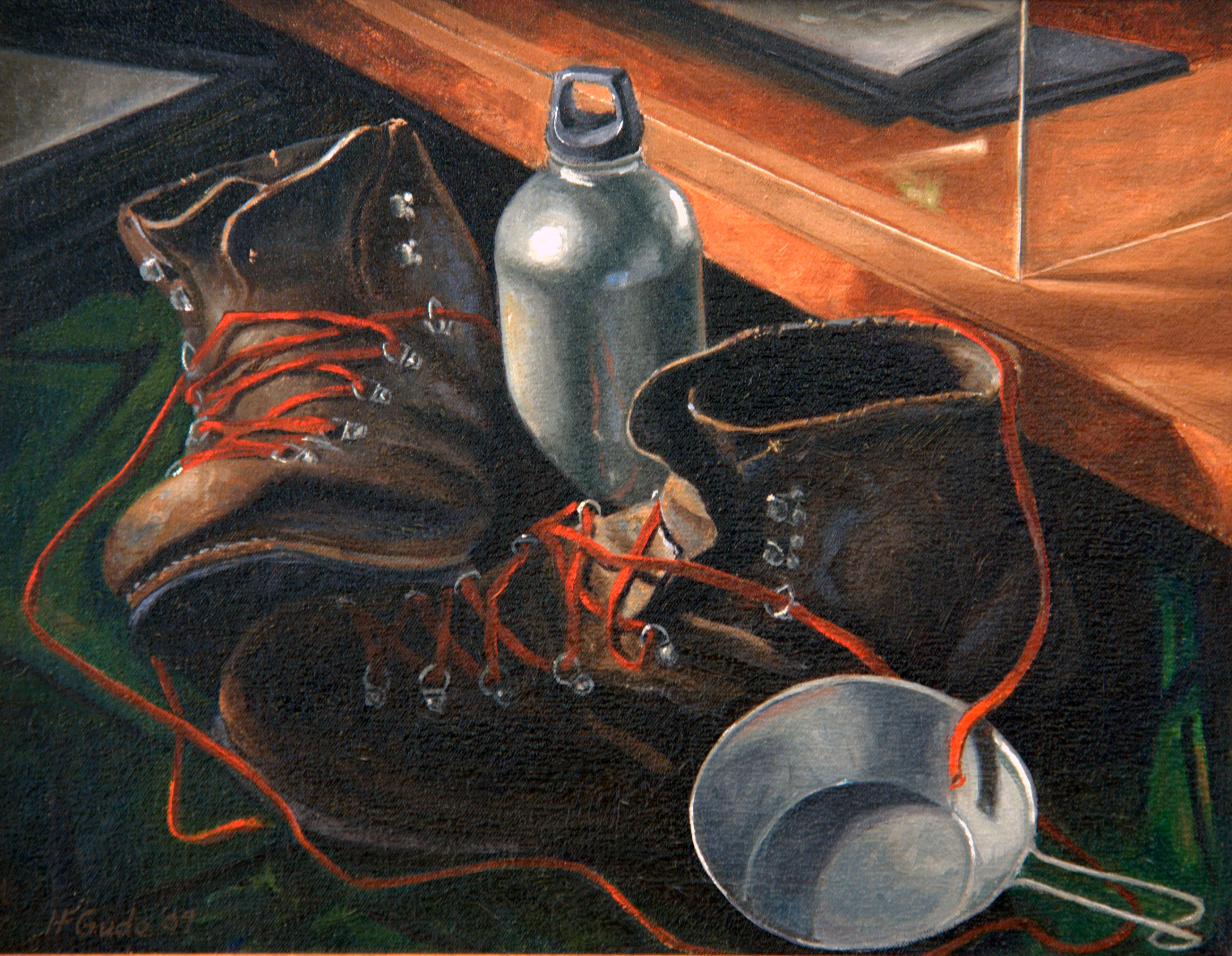 Still Life with Hiking Boots and Camping Gear