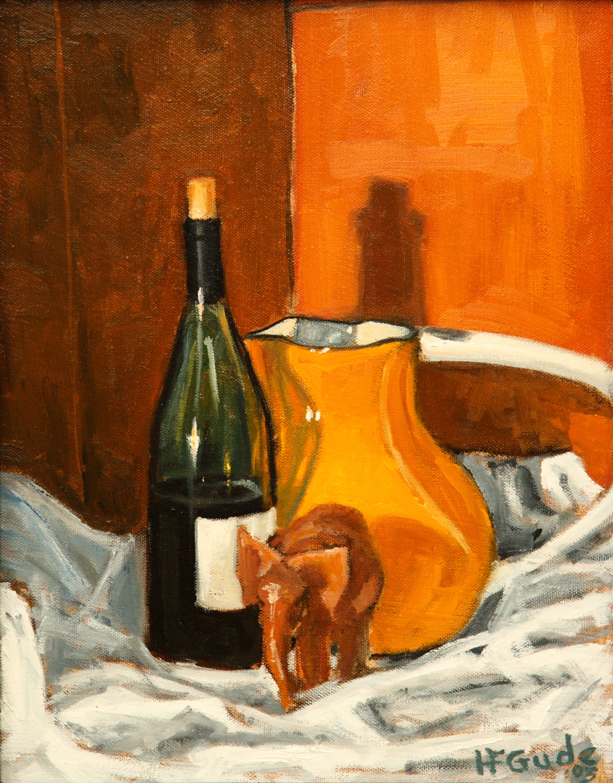 Still Life with Wine Bottle and Wooden Elephant
